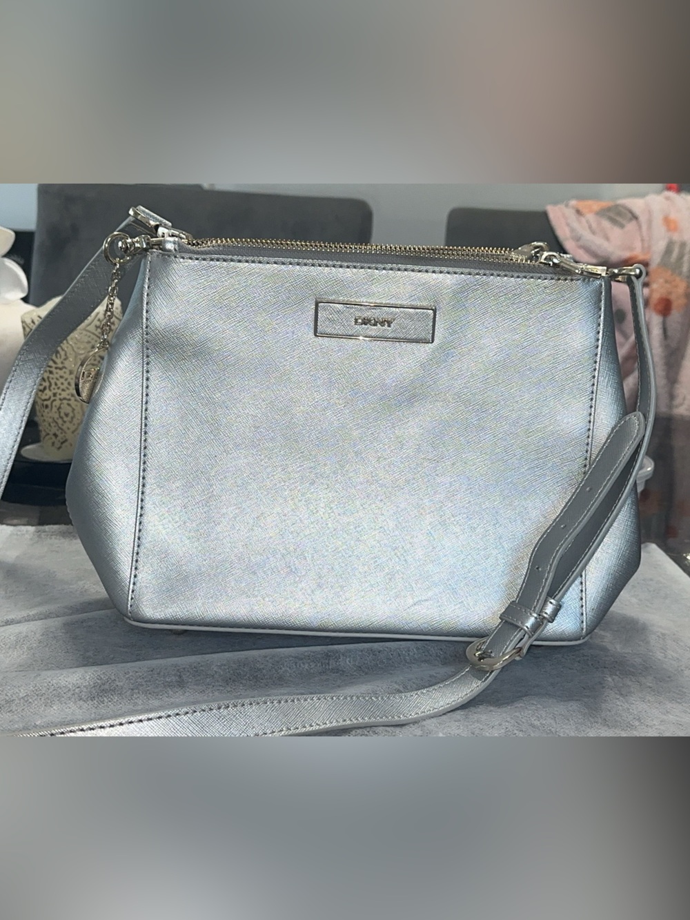DKNY Metallic Silver Crossbody Bag